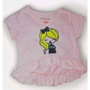 Girls Tee Shirt Colette Lily Pink Sequin Graphic Pullover Ruffle Size 4 Small